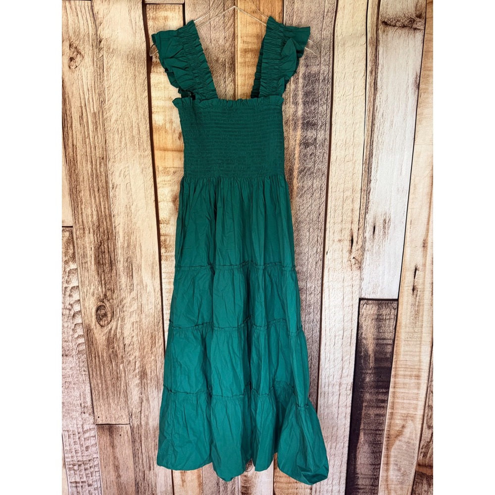 Quince Organic Cotton Poplin Smocked Midi Dress Garden Green Cottagecore Large